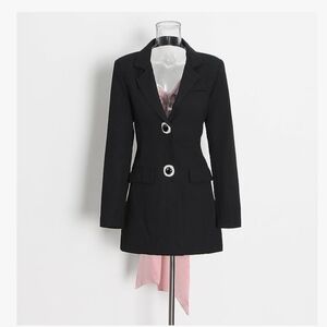 Chic Black Women's Blazer with Button Detail
